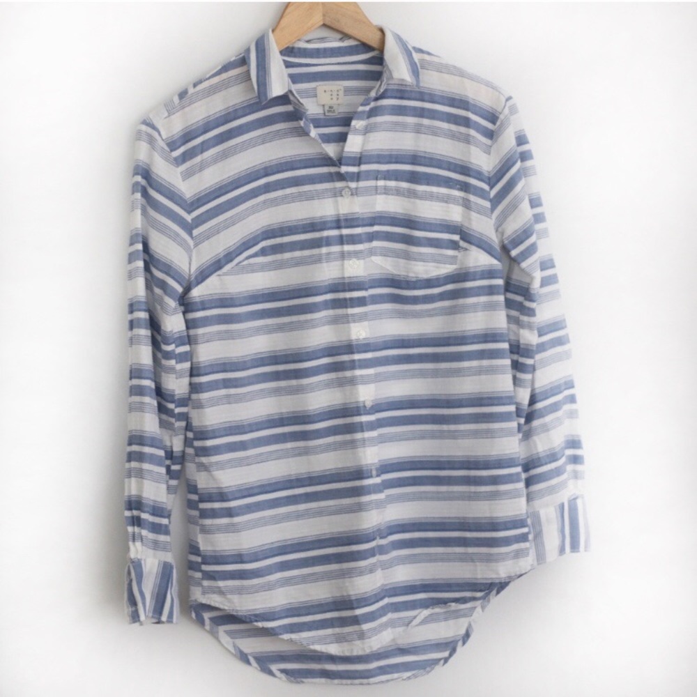 A New Day Striped Button Up Blue Blouse - Picture 1 of 8